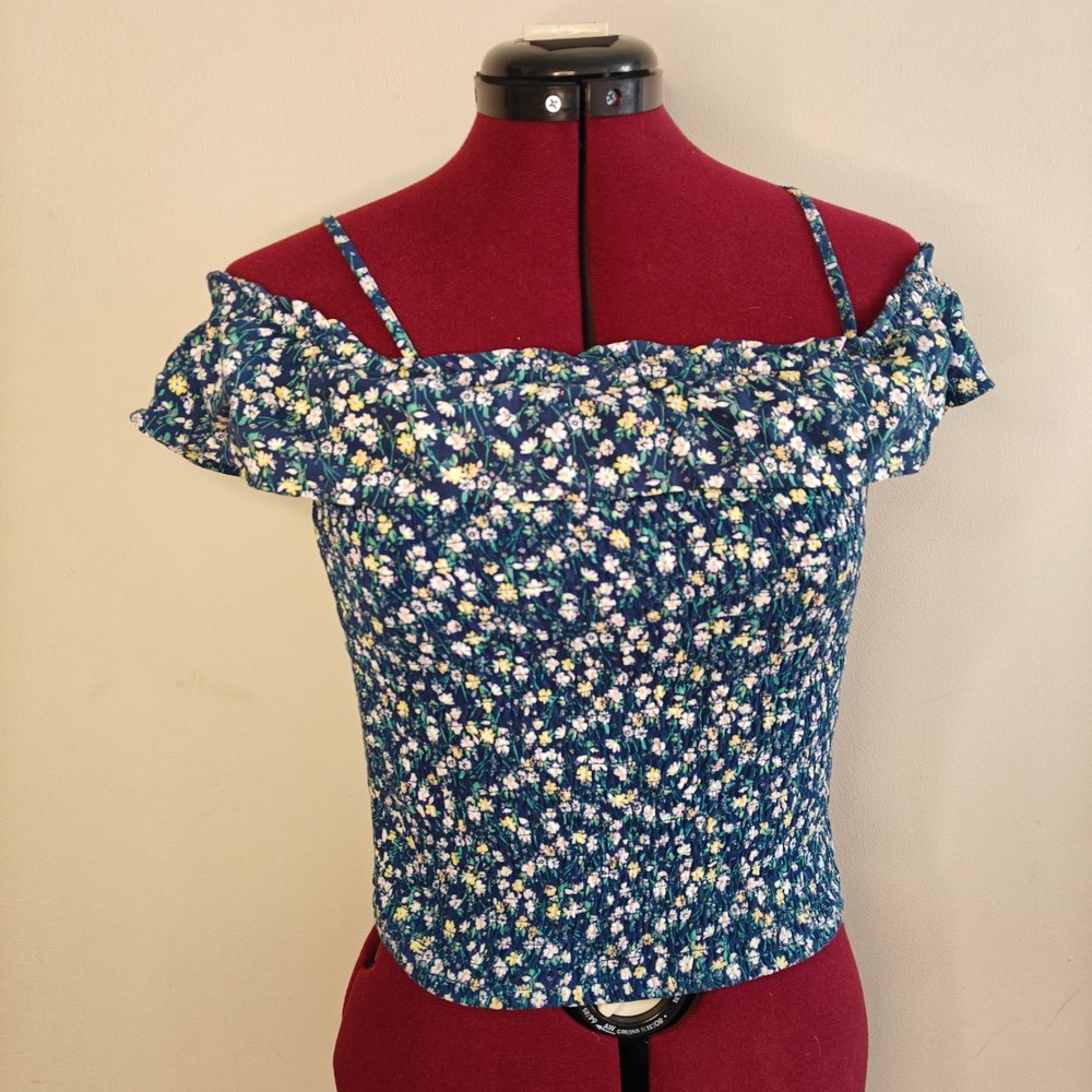 Abercrombie Girls Top Floral Off Shoulder Ruffle Smocked Size 13/14 Womens Small